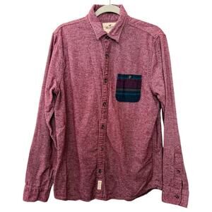 Hollister Red Cotton Long Sleeve Button Down Preppy Statement Pocket Mens L